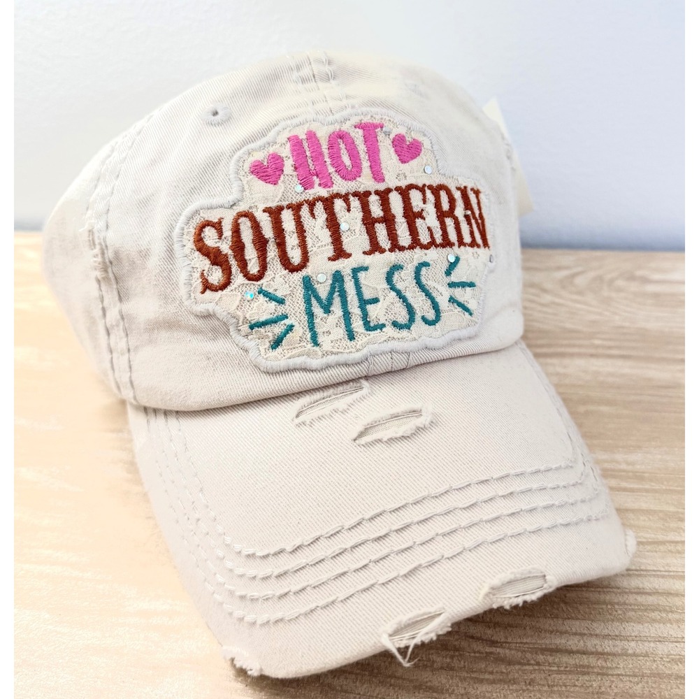 KBETHOS Hot Southern Mess Distressed Baseball Cap Beige Vintage Adjustable Hat